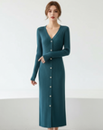 Slim-Fit V-Neck Sweater Dress