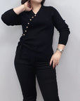 Plus Size Women's Long Sleeve Button Sweater