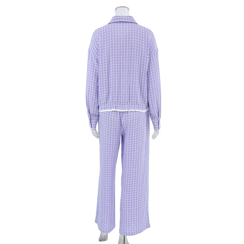 Autumn Purple Plaid Pajama Set 2-Piece Long Sleeve Loran