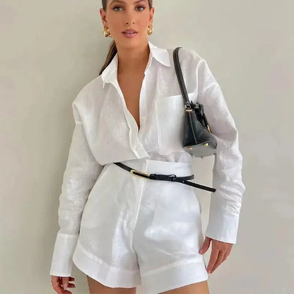 Loose Long Sleeve Blouse & Casual Short Set - Loran