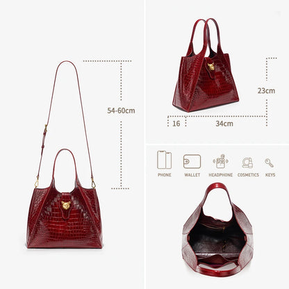 Crocodile Pattern Leather Messenger Bag Luxury Commuter