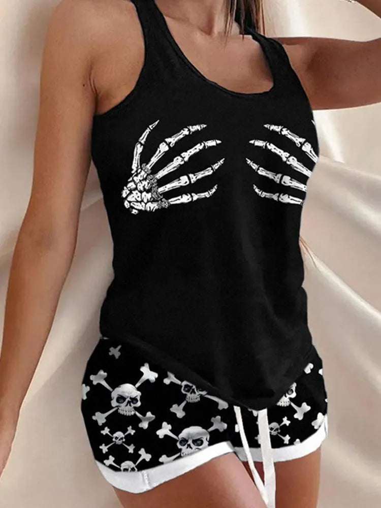 Pajamas for Women Shorts Set Halloween Skeleton - 3IN SMART Shop  #