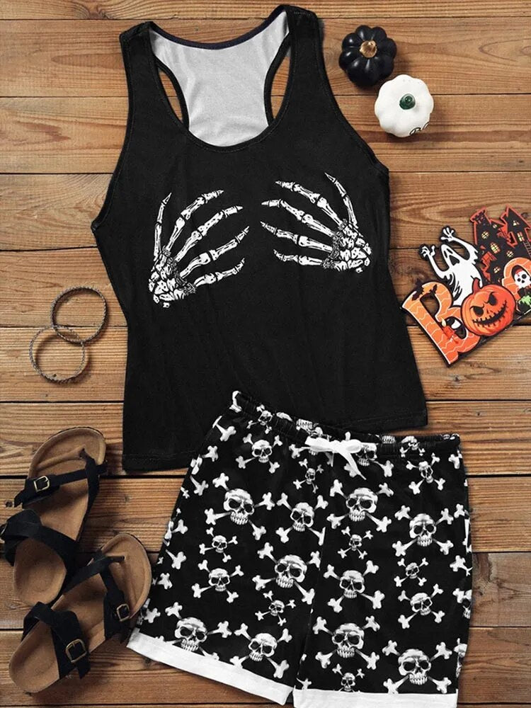 Pajamas for Women Shorts Set Halloween Skeleton - 3IN SMART Shop  #