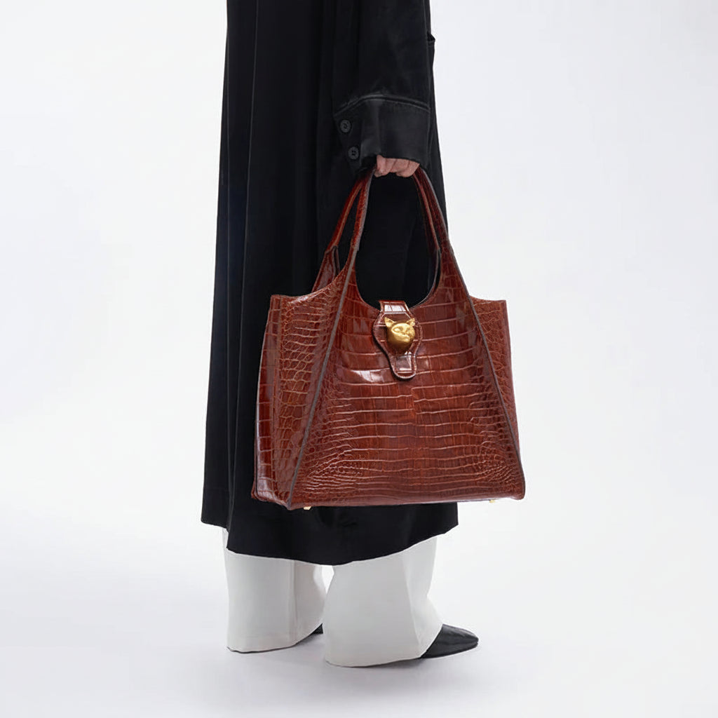 Crocodile Pattern Leather Messenger Bag Luxury Commuter