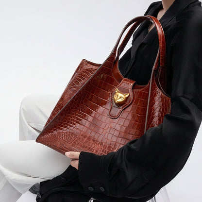 Crocodile Pattern Leather Messenger Bag Luxury Commuter