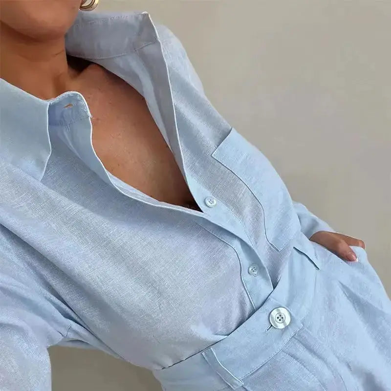 Loose Long Sleeve Blouse & Casual Short Set - Loran