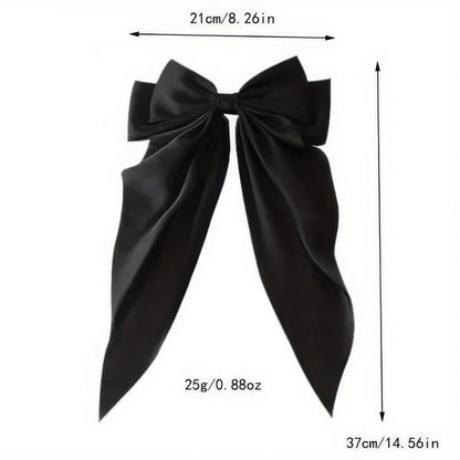 2 PC Set Black & White Large Ribbon Bow Hair Clips