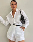 Loose Long Sleeve Blouse & Casual Short Set
