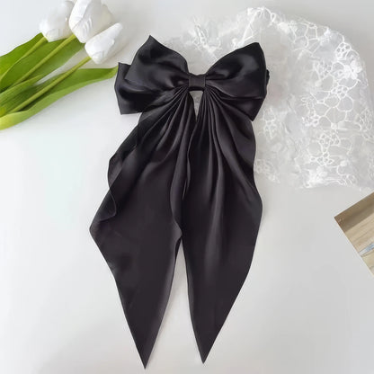 2 PC Set Black & White Large Ribbon Bow Hair Clips