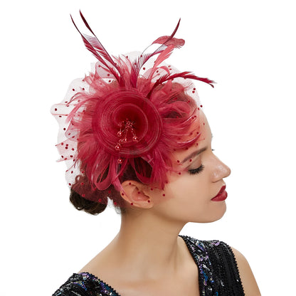 Vintage Feather Flower Fascinator Hat & Headband