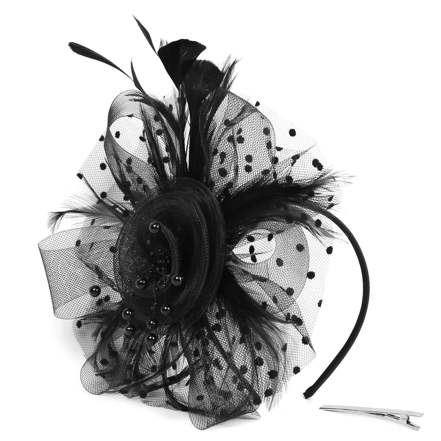 Vintage Feather Flower Fascinator Hat & Headband