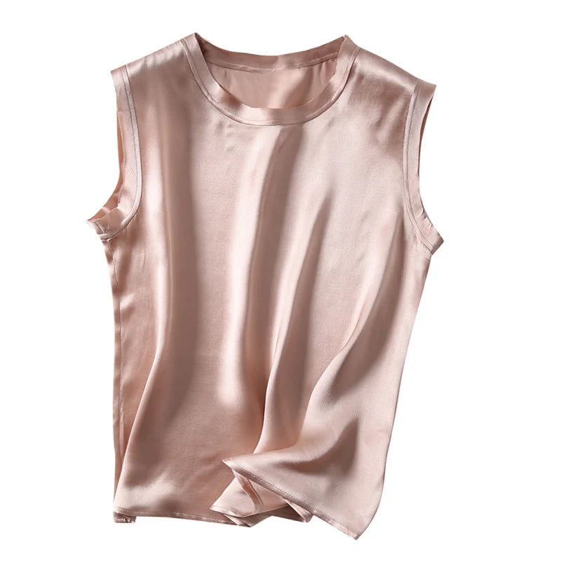 Women's Real Silk Satin Tank Tops Elegant Summer Vests Loran