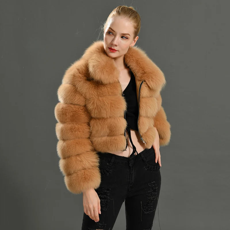 Real Fox Fur Coat Short  Full Sleeves