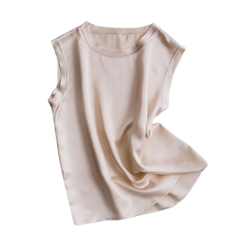 Women's Real Silk Satin Tank Tops Elegant Summer Vests Loran