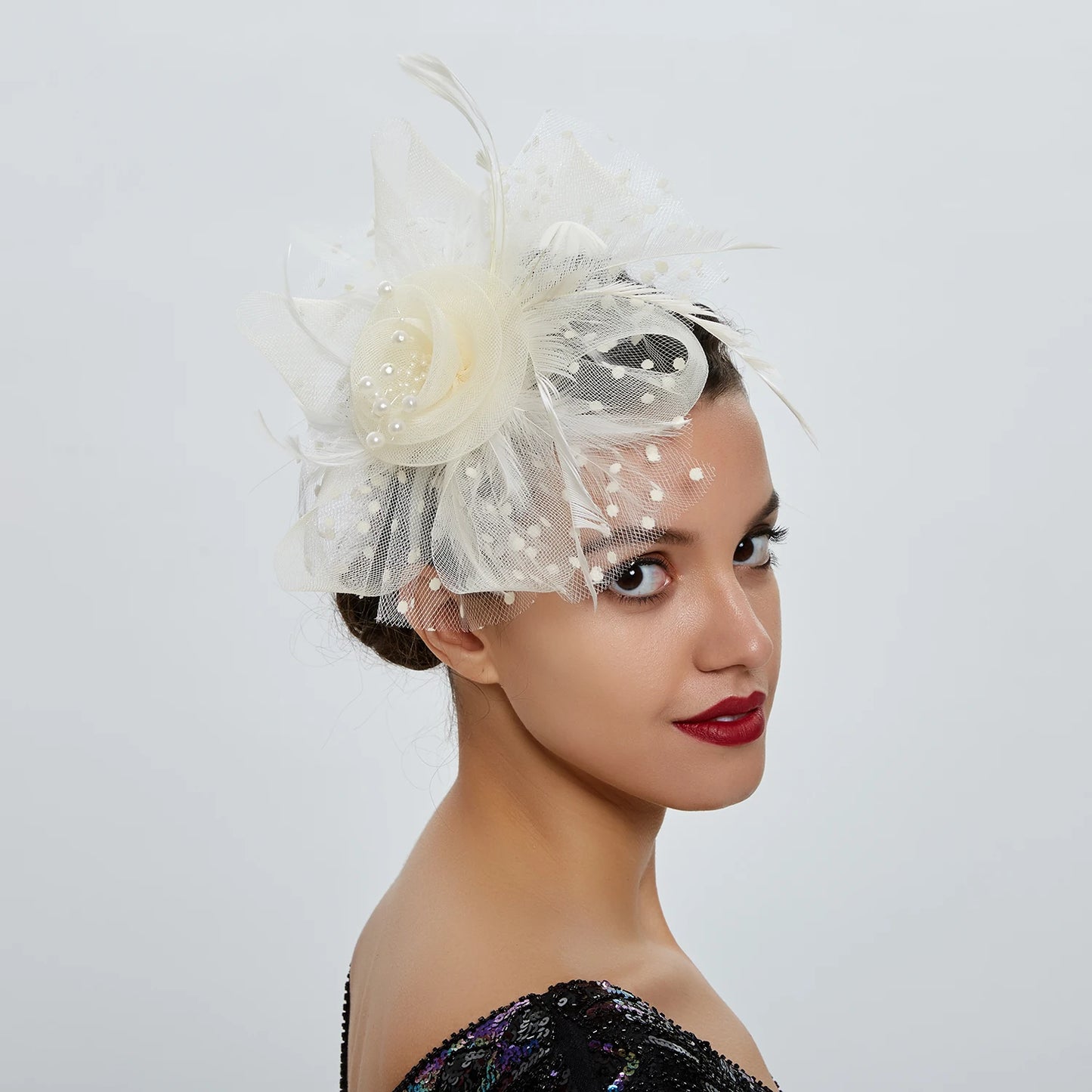 Vintage Feather Flower Fascinator Hat & Headband