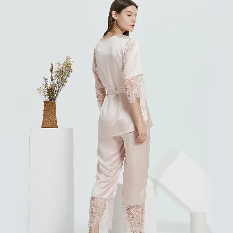 Silk pajamas for women 100% Mulberry Luxury Silk Long SleeveXL Sleepwear pyjamas women 22MM Loran