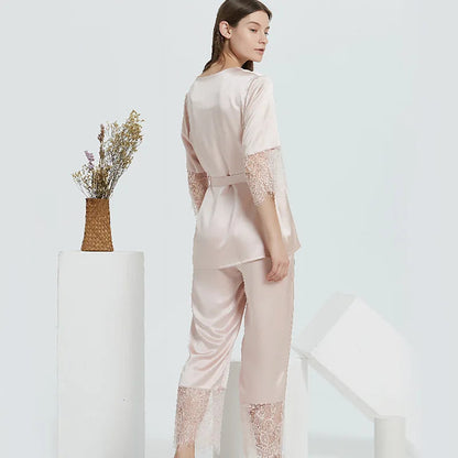 Silk pajamas for women 100% Mulberry Luxury Silk Long SleeveXL Sleepwear pyjamas women 22MM Loran