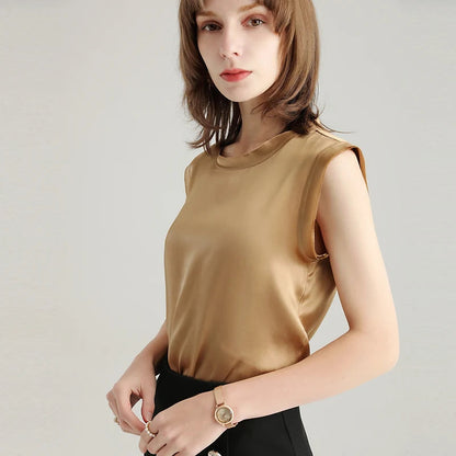 Women's Real Silk Satin Tank Tops Elegant Summer Vests Loran
