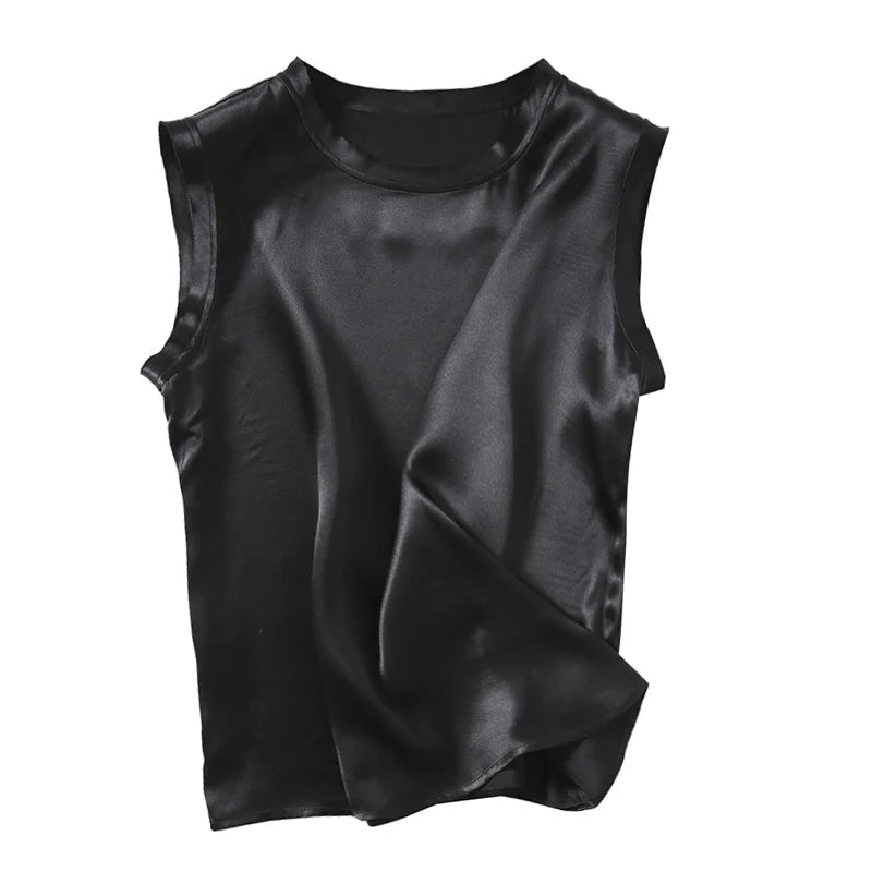 Women's Real Silk Satin Tank Tops Elegant Summer Vests Loran