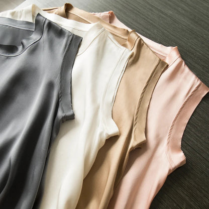Women's Real Silk Satin Tank Tops Elegant Summer Vests Loran