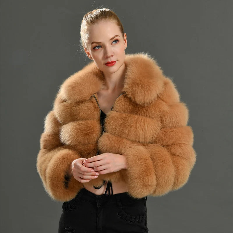 Real Fox Fur Coat Short  Full Sleeves