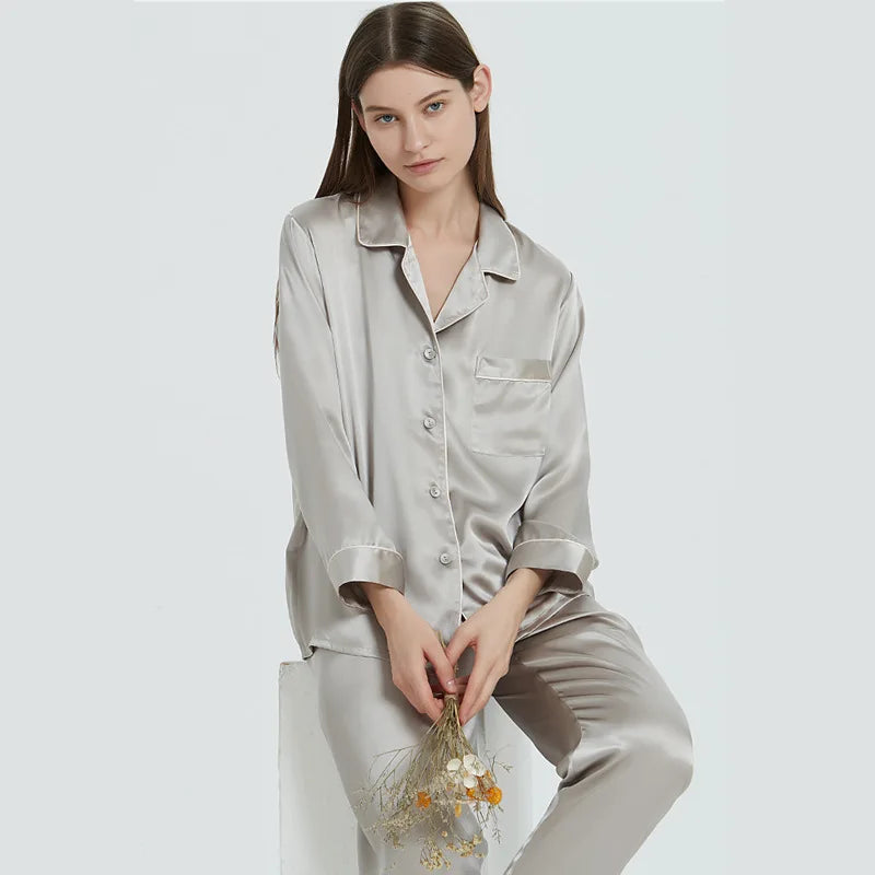 Fimtairah  100% silk pajama sets   women elegancen long sleeve noble pyjamas mujer  silk sexy red women sleepwear Loran