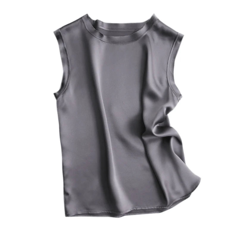 Women's Real Silk Satin Tank Tops Elegant Summer Vests Loran