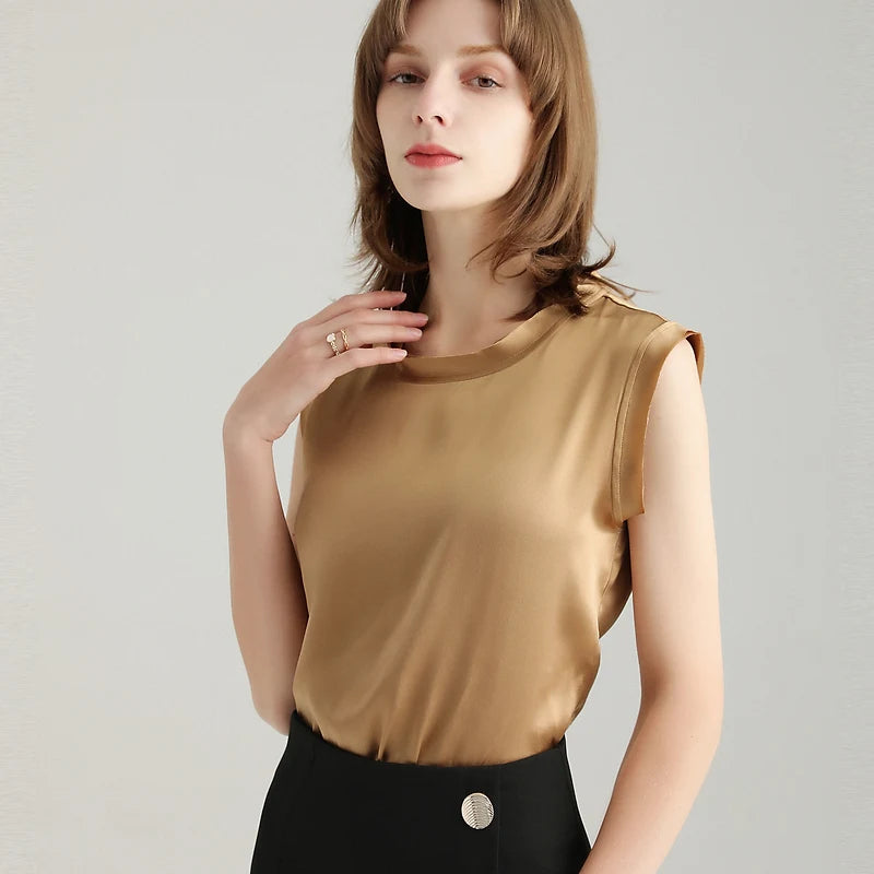 Women's Real Silk Satin Tank Tops Elegant Summer Vests Loran
