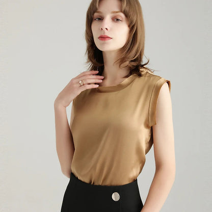Women's Real Silk Satin Tank Tops Elegant Summer Vests Loran