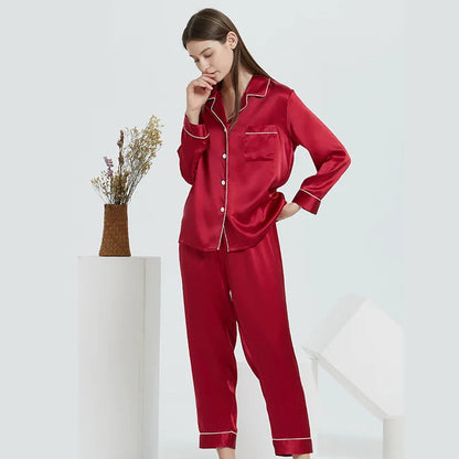 Fimtairah  100% silk pajama sets   women elegancen long sleeve noble pyjamas mujer  silk sexy red women sleepwear Loran