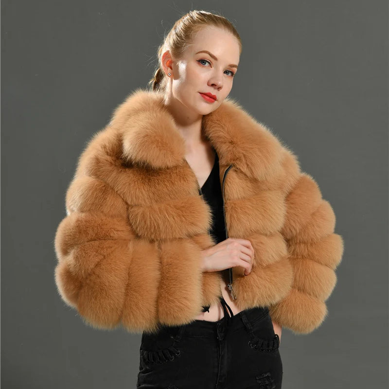 Real Fox Fur Coat Short  Full Sleeves