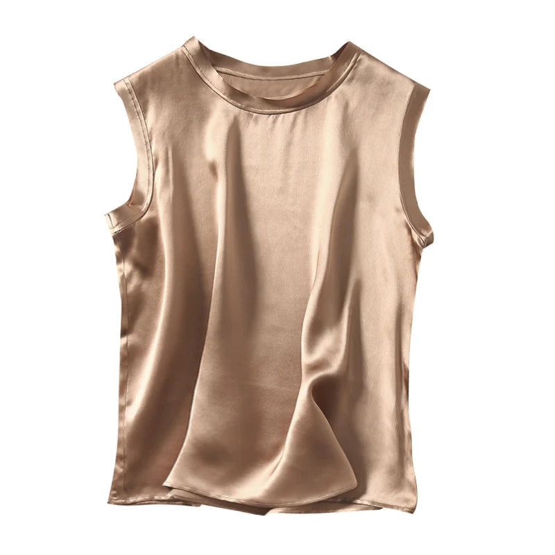 Women's Real Silk Satin Tank Tops Elegant Summer Vests Loran