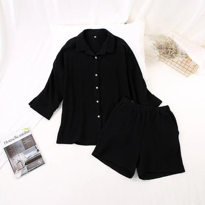 Women's Cotton Pajama Set Casual Collar Sleepwear Suit Loran