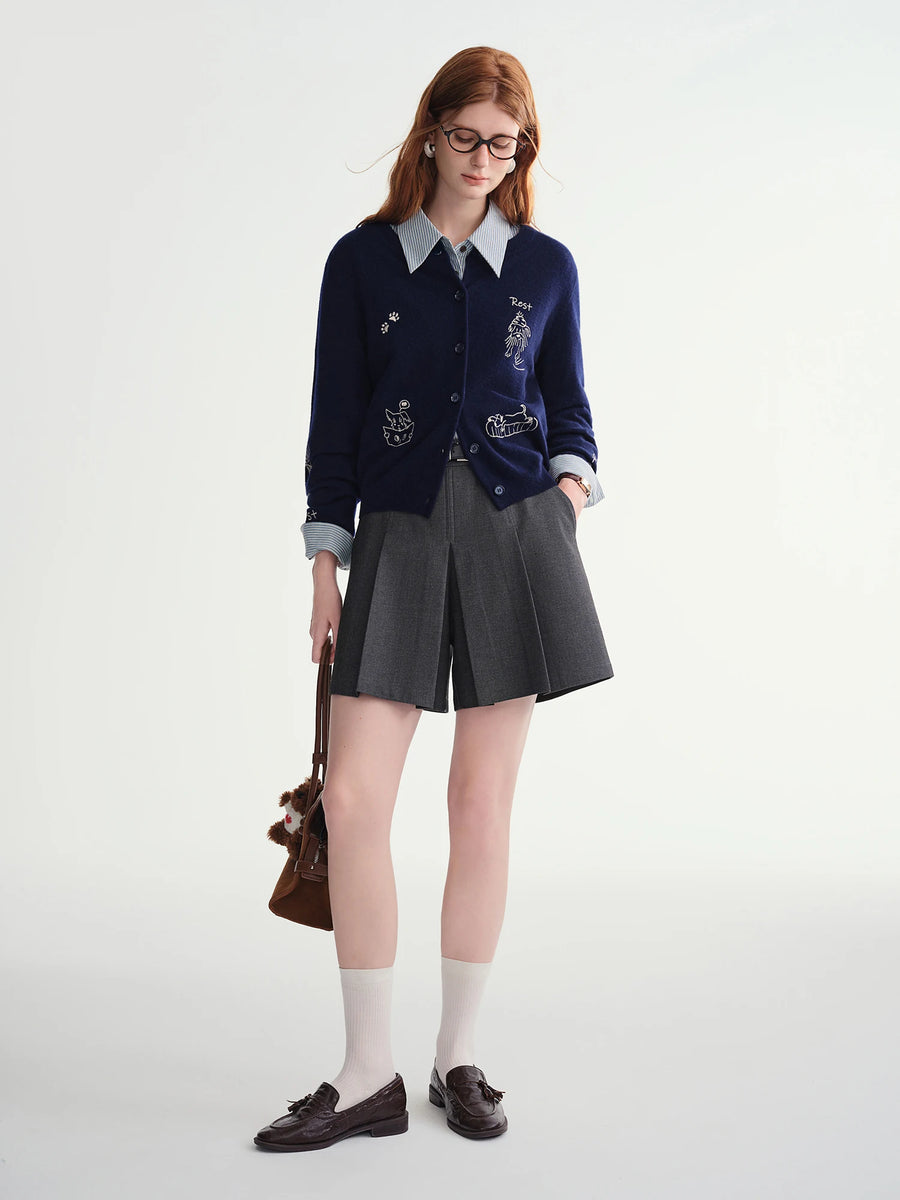 Plus-Size Pet-Embroidered Wool Cardigan