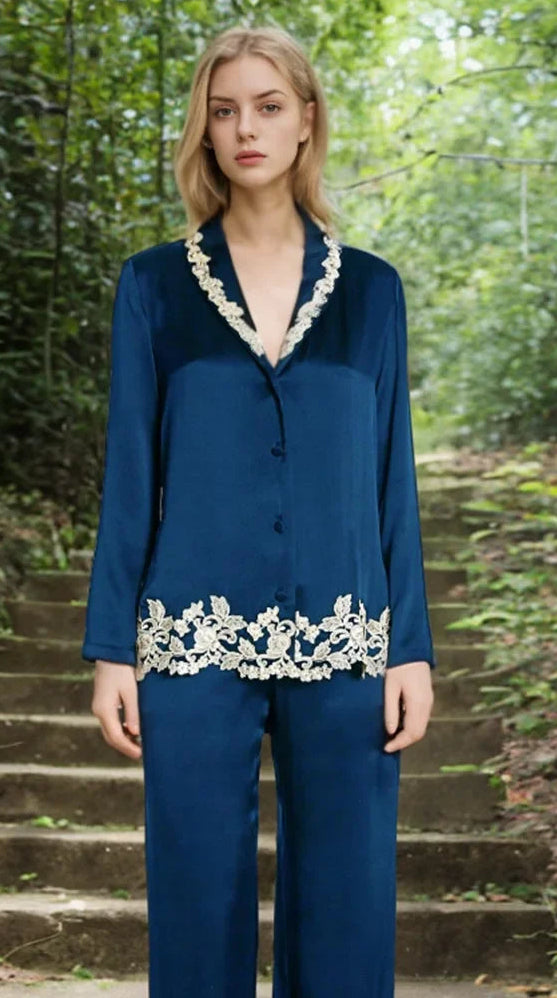 Women’s 2-Piece Mulberry Silk Pajama Set Silk Nightwear Loran