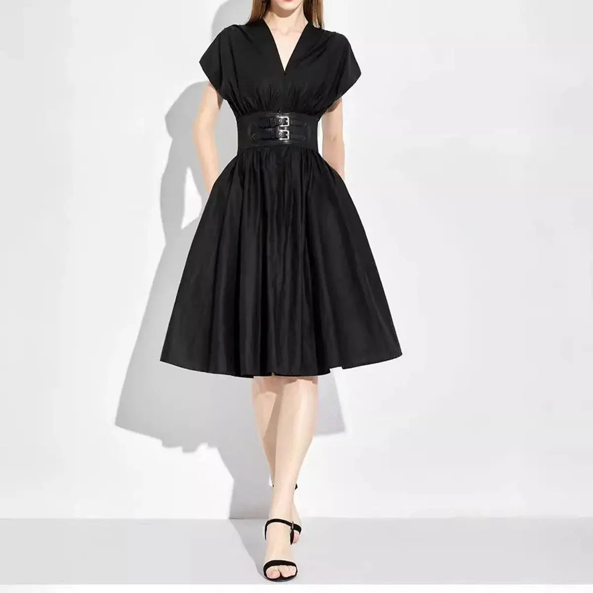 The Essential Black V-Neck Summer Dress - Loran