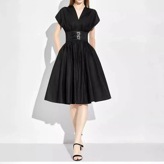 The Essential Black V-Neck Summer Dress - Loran