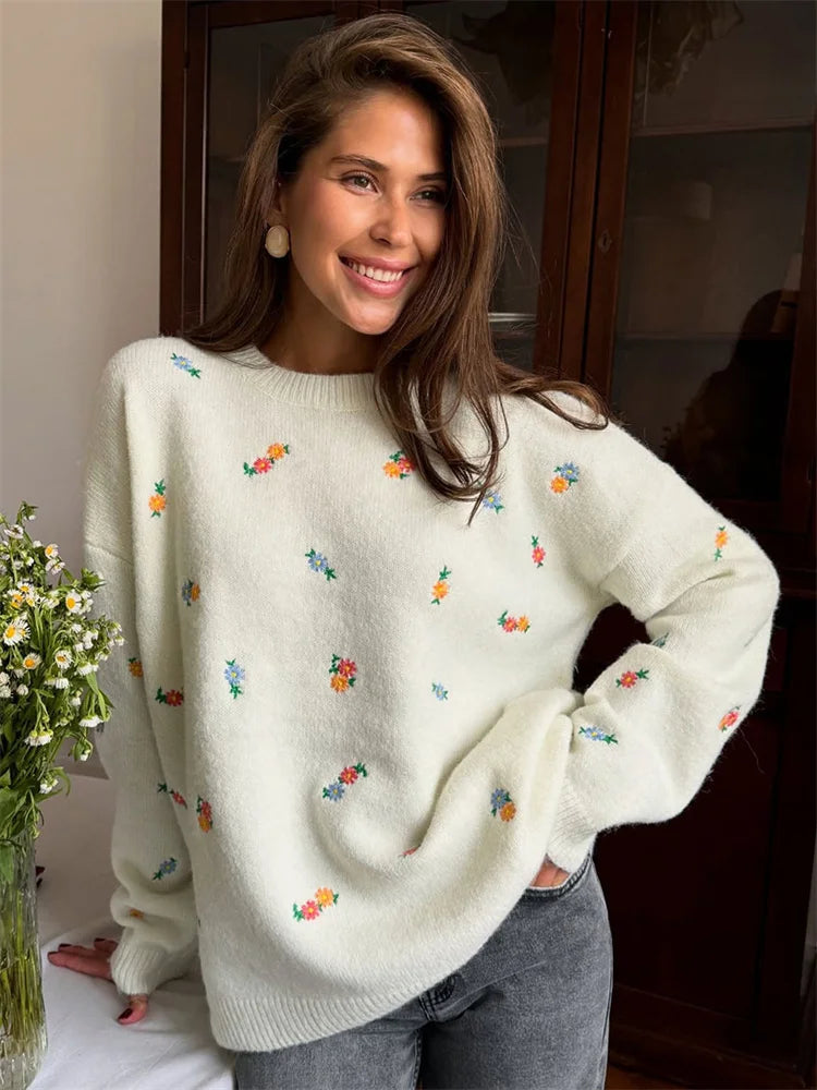 Autumn Printed Knitwear Top for Women