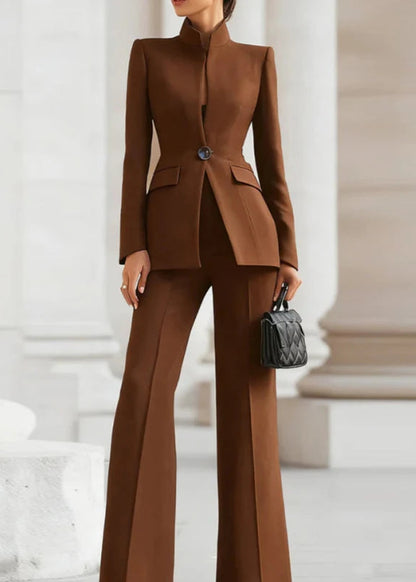 Elegant Long Sleeved Blazer+Pants Suit Autumn Simple Solid Color Commuting Outfit Women's Temperament Slim Fit Professional Set Loran