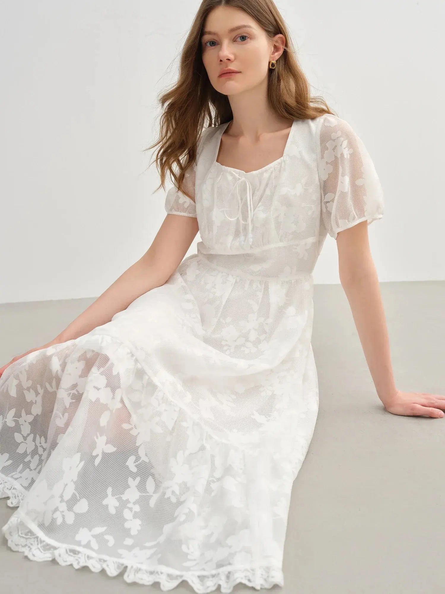 Plus-Size French Tie-Neck Burnout Mini Dress - Loran