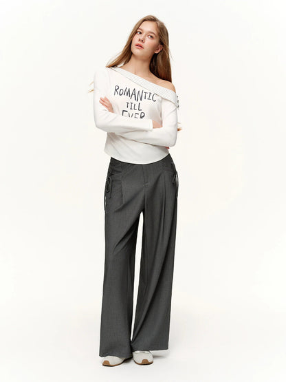 Women's Asymmetric Stripe Long Sleeve T-Shirt Letter Print Top Loran