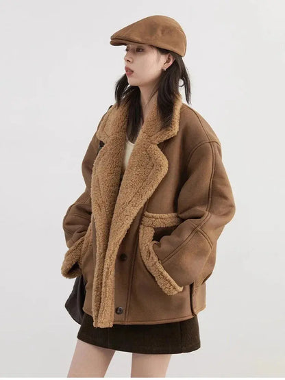 Chic Faux Fur Trim Single-Breasted Coat - Loran
