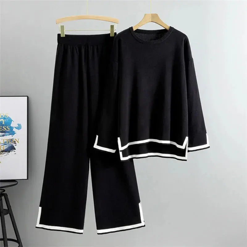 Long Sleeve Casual Knit Two-Piece Outfit - Loran