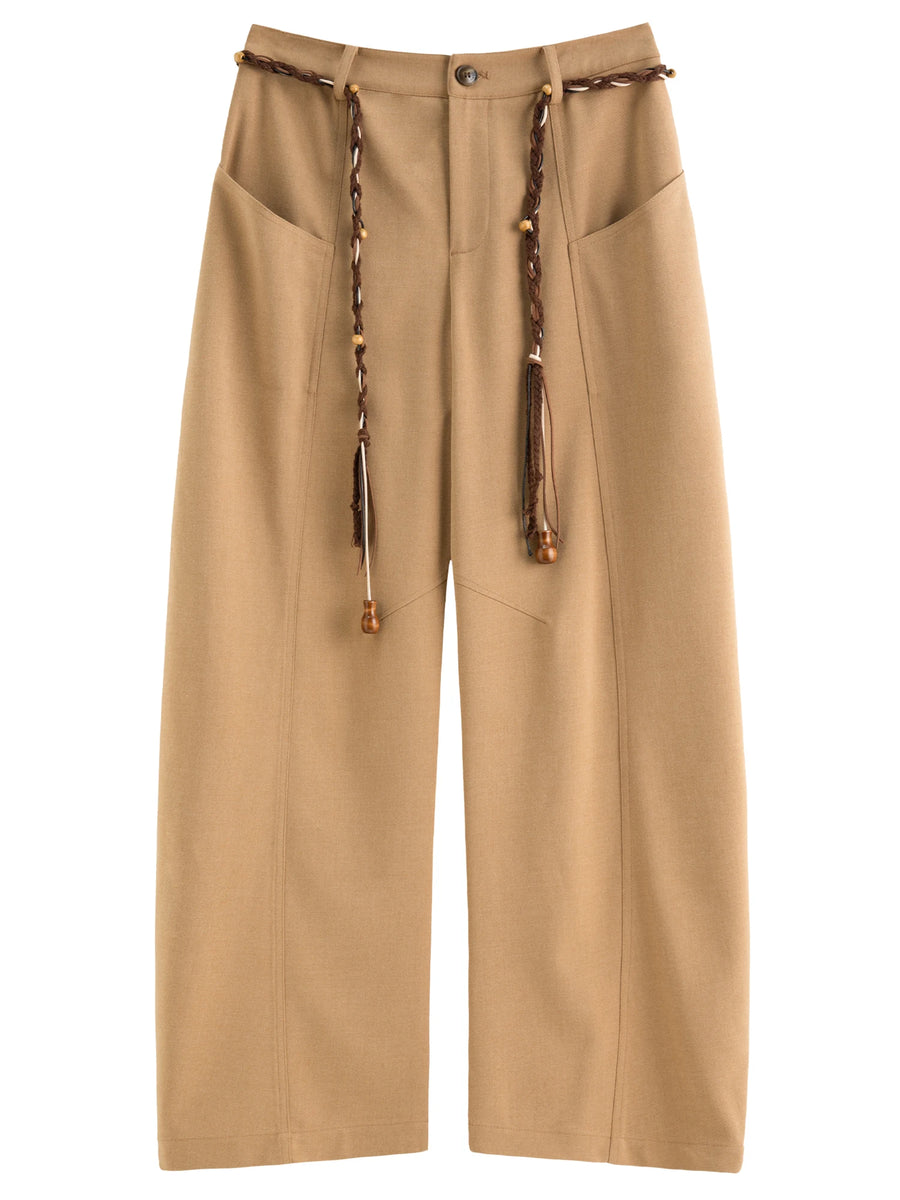 Curved Hem Wide-Leg Pants