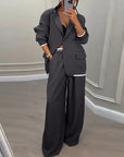 The Power Set: Solid Button Blazer and Straight-Leg Pant Suit