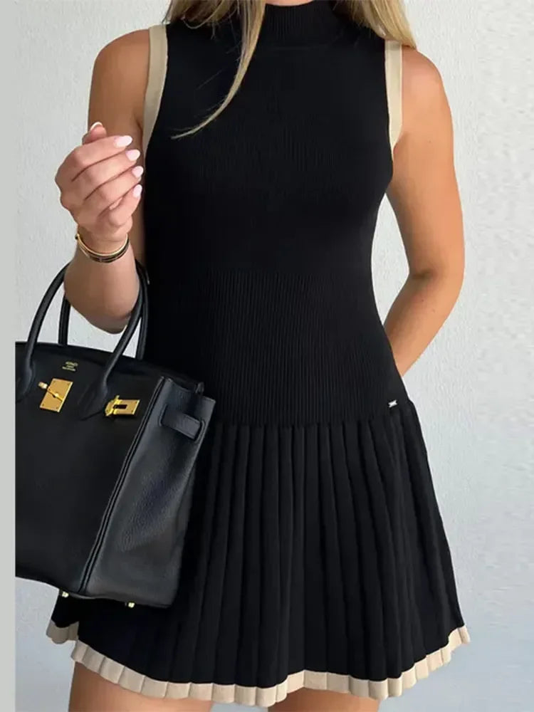 Sleeveless High-Waisted Mini Dress in Elegant Knit