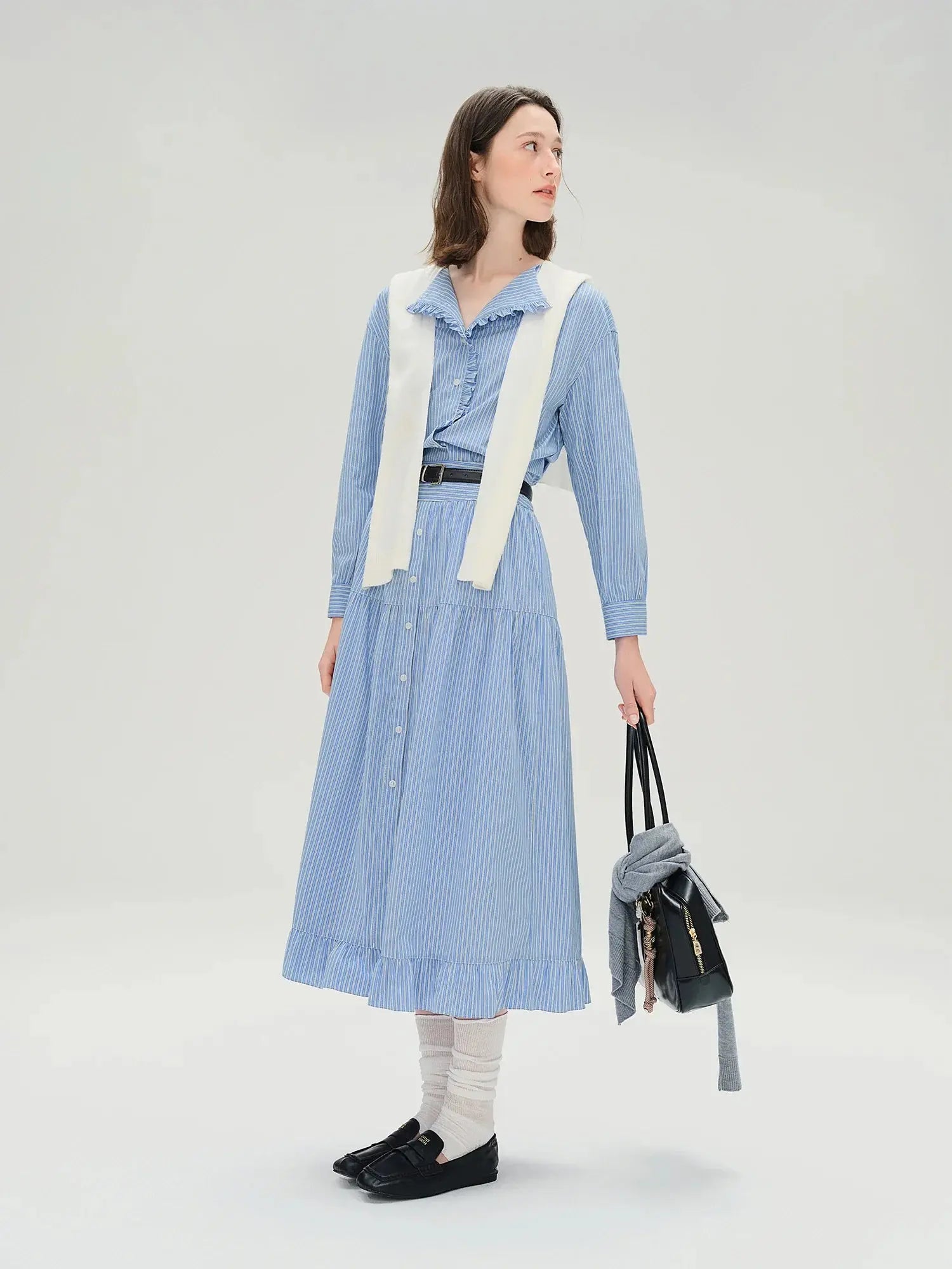 Plus Size Striped Shirt & Skirt Set - Loran