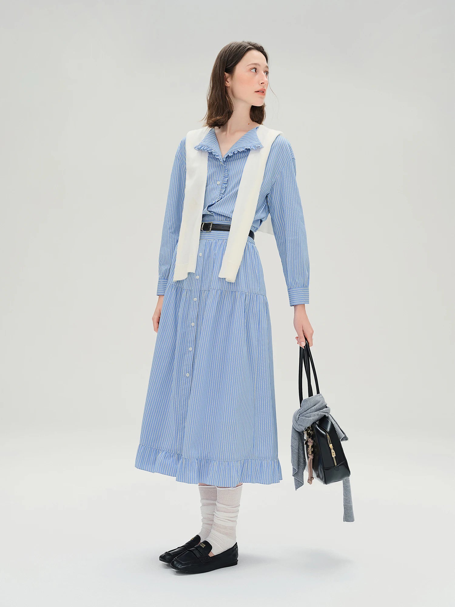 Plus Size Striped Shirt & Skirt Set Autumn Fashion