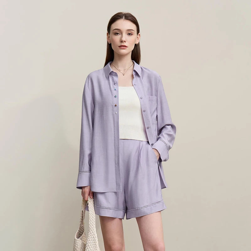 Amii Women's Shorts 2026 Spring New Simple Patchwork Lace Casual Shorts Women's Elegant Hollow Out Loose Wide-leg Pants 12641016 Loran