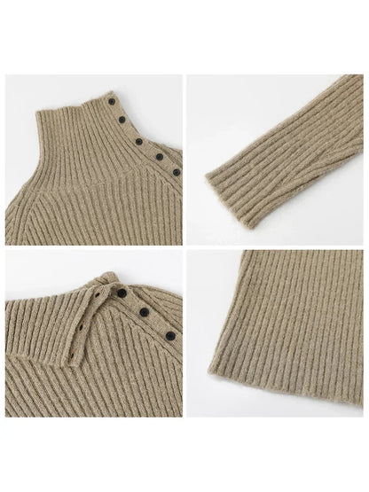 Slanted Collar Knit Sweater Loose Autumn Jumper Loran